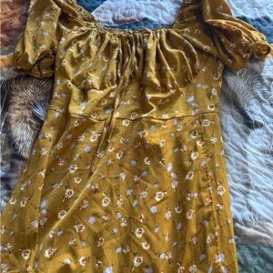 SHEIN Mustard Floral Midi Dress